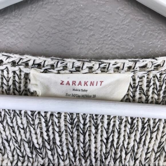 Zara Chunky Knit Crochet Lace Striped Sweater Size Medium - Picture 8 of 8